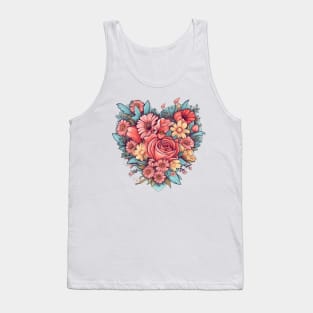 Love Expressed: Floral Heart Embellished with Vines and Flowers Tank Top